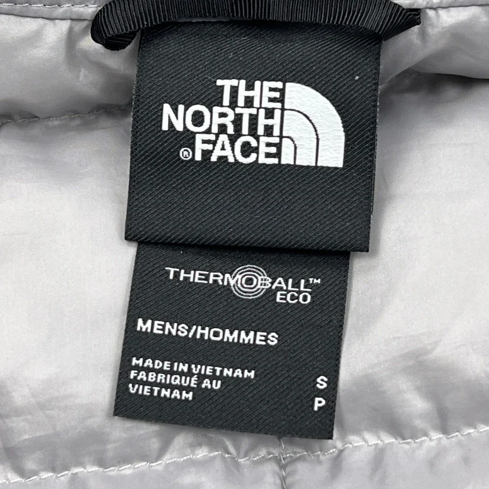 The North Face ThermoBall Eco Vest Men's Small Gray Quilted Insulated Full Zip
